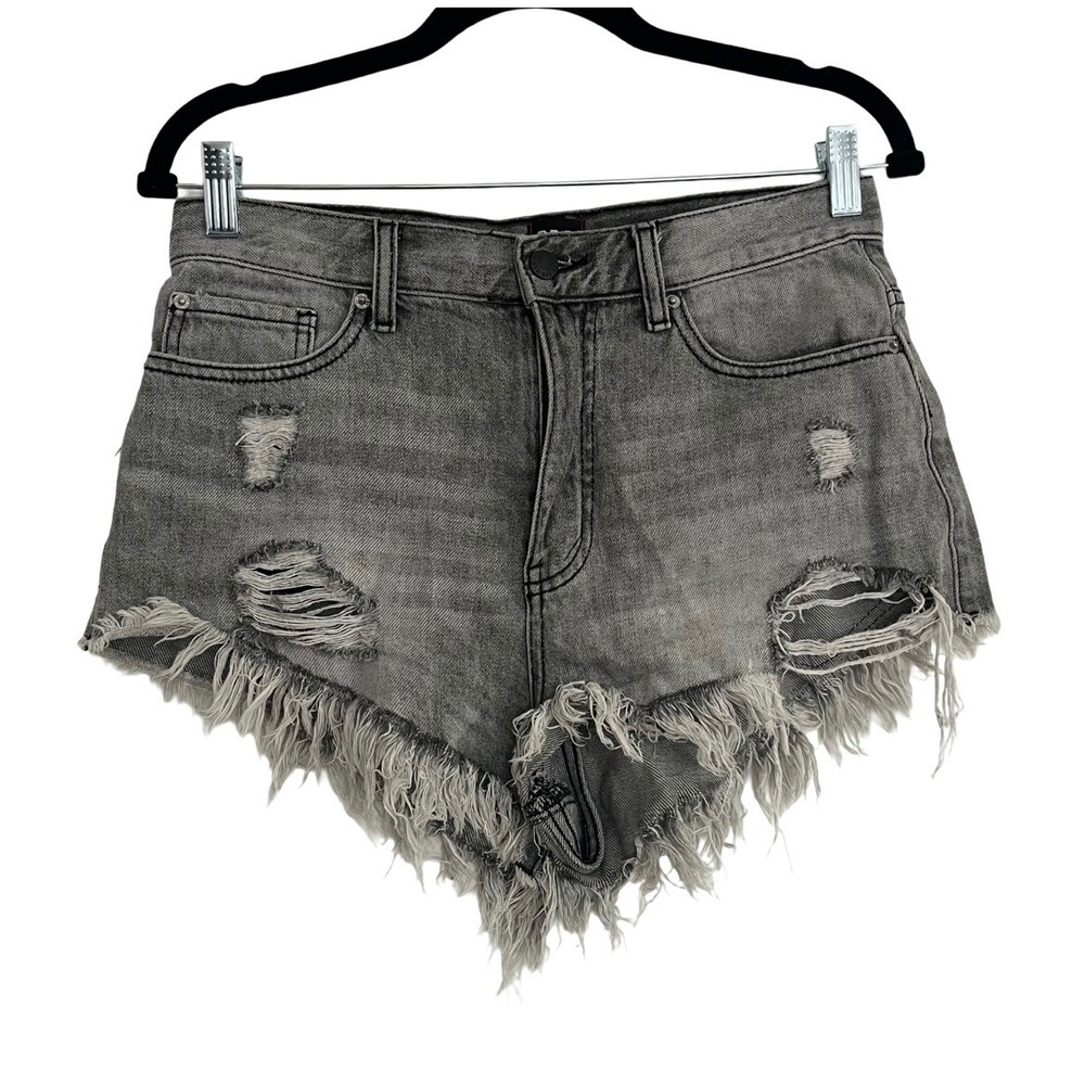 BDG Denim Shorts Women 28 Grey Excellent High Rise Distressed Cheeky Cutoff